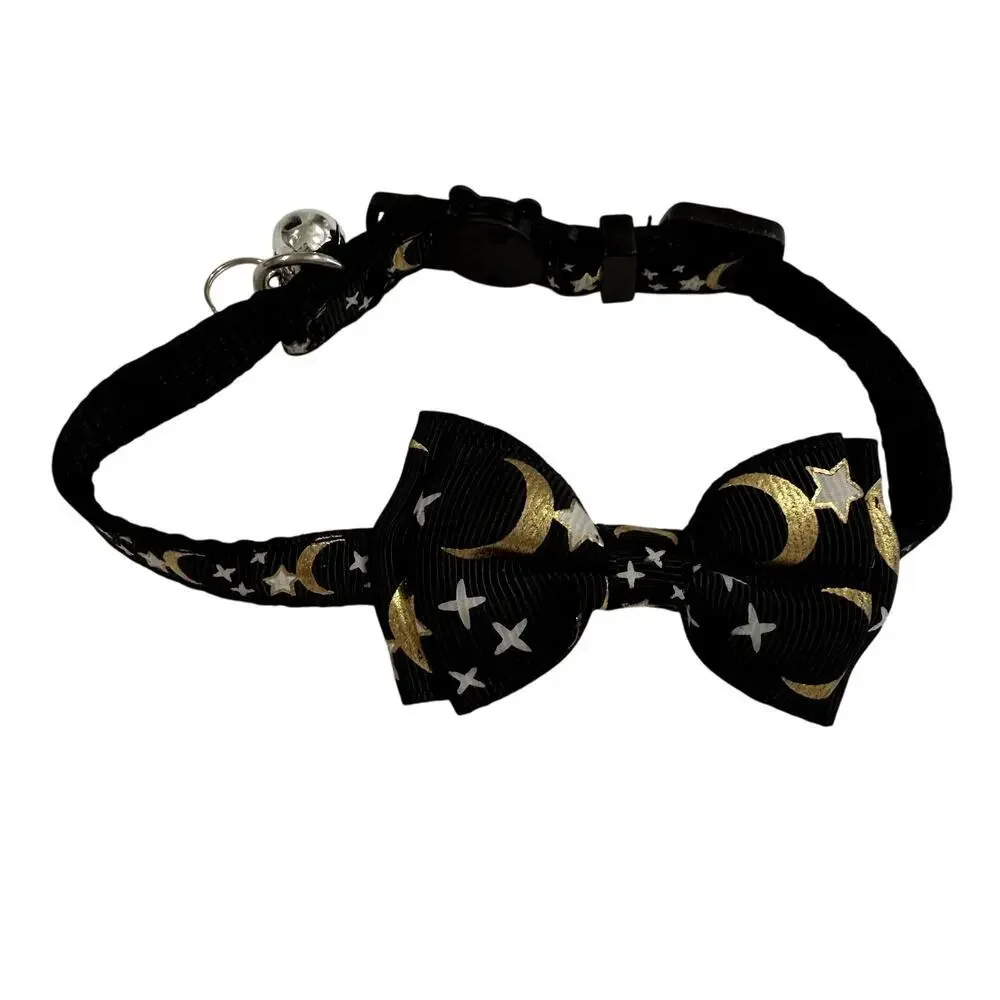 Cat Collar with Stars and Moon in Black, Size 11 inches​
